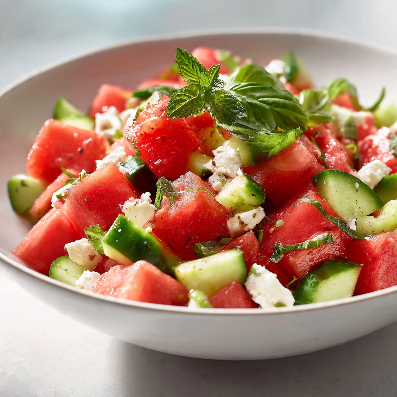 Watermelon Cucumber Feta Salad