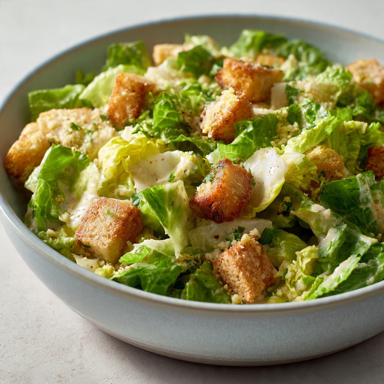 Creamy Vegan Caesar Salad with Crispy Chickpeas and Quinoa