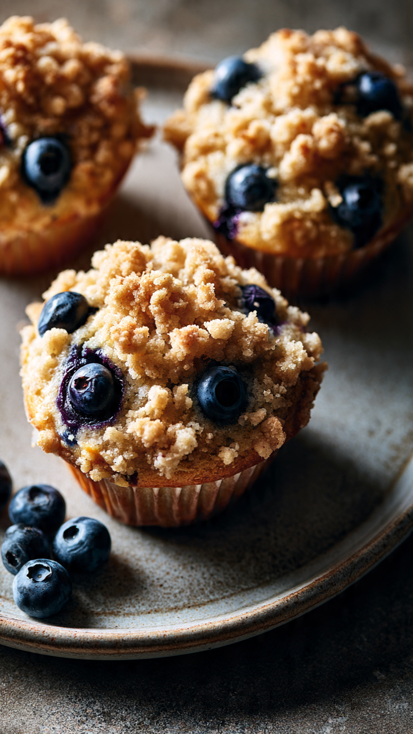 Sourdough Blueberry Muffins with Crumb Topping